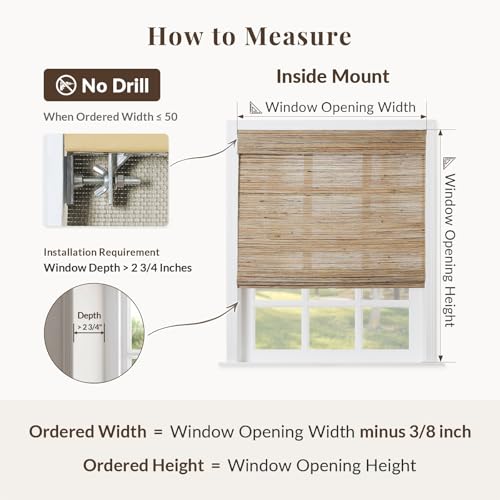 Image of TWOPAGES Cordless Ramie Roman Shade for Kitchen Indoor Windows No Drill Roman Blind Light Filtering Custom Made Roman Window Shade, 1 Piece, Honeynut