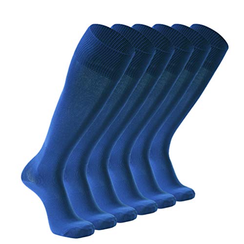Soccer Socks, FOOTPLUS Men Women Long Team Sports Softball Volleyball Baseball Socks, Back to School Socks, 6 Pack Blue, Large