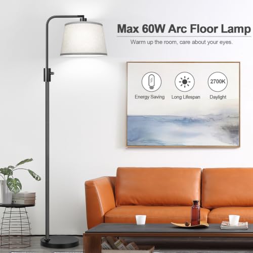 Image of 【Upgraded】 Dimmable Floor Lamp, 1000 Lumens LED Edison Bulb Included, Arc Floor Lamps for Living Room Modern Standing Lamp with Gray Shade, Tall Lamps for Living Room Bedroom Office Dining Room