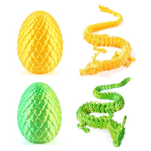 dellyy Dragón Impreso en 3D, Dragón con Articulaciones Móviles, Huevo de Dragón de Pascua, Huevos Juguete, Figuras de Dragón para Decoración (Verde Oro)