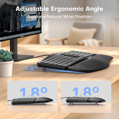 Image of OMOTON USB-A Type-C Ergonomic Keyboard Wired with Cushioned Wrist Rest