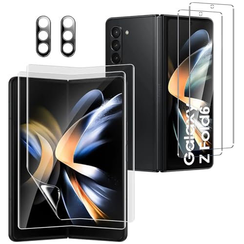 CYCFAIML for Samsung Galaxy Z Fold 6 Screen Protector 2 Tempered Glass Front Small + 2 Inner Soft Foldable TPU Film Shields+ 2 Camera Lens Protector [Anti Scratch] [Bubble Free] [Case Friendly] [HD]