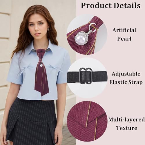 Corbata de cuello preatada con lazo de perlas de mujer accesorio de disfraz y moda versátil 6
