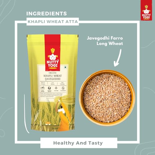 Image of Nutty Yogi Organic Khapli Flour Atta - 800gm x 3 | Whole Grain High Fiber Flour for Chapati, Roti, Bread & Healthy Baking | Low-Gluten Wheat Flour | High Dietary Fiber for Easy Digestion | Khapli Atta
