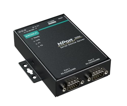 Image of MOXA NPort 5250A - 2 Ports Device Server, 10 /100M Ethernet, RS-232 /422 /485, DB9 Male, 15KV ESD, 0.5KV Serial Surge, 12~48VDC, 0~60C
