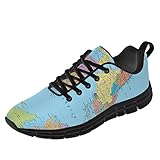 World Map Shoes for Women Men Running Walking Tennis Sneakers Country Travel Earth Print Shoes Gifts for Her Him,Size 7.5 Men/9 Women Black
