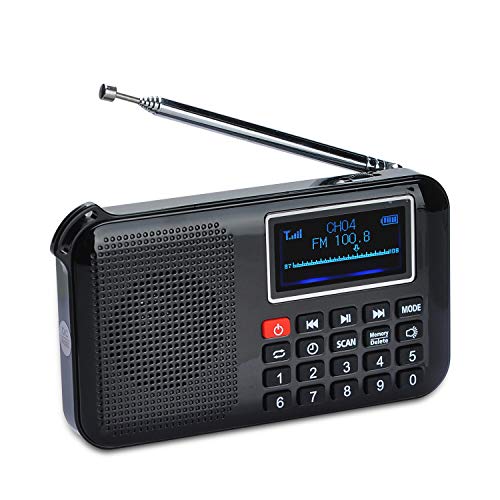 COVVY Altavoz de radio FM portátil solar MP3, linterna de emergencia, soporte tarjeta Micro TF/disco USB, función de apagado de temporización, almacena estaciones automáticamente (negro)