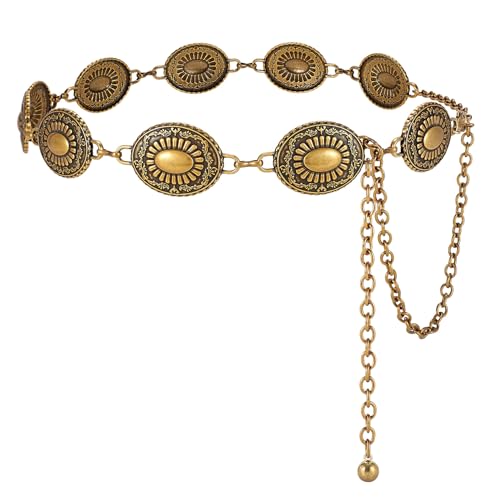 TRIWORKS Western Concho Belt for Women – Gold Chain Cowgirl Belt for Dresses, Jeans & Country Concerts