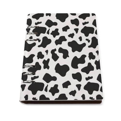 A5 ノート リフィル対応 牛柄 まだら模様 PUレザー 手帳型 ビジネスノート 6穴 バインダー 書きやすい リングノート 多機能 メモ帳 学生 社会人 仕事用 おしゃれ