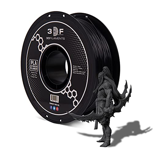 3DF Printing Filament â€“ Black PLA 3D Filament for FDM 3D Printers | PLA Filament 1.75mm | Dimensional Accuracy +/- 0.02mm | 1kg (2.2lbs) Spool | Pack of 1