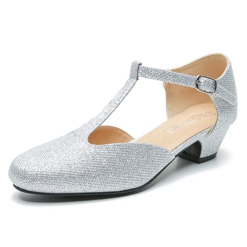 Image of MAIERNISI JESSI Women's T-Strap Mary Jane Pumps, Low Block Heel, Closed Toe, Buckle Ankle Strap
