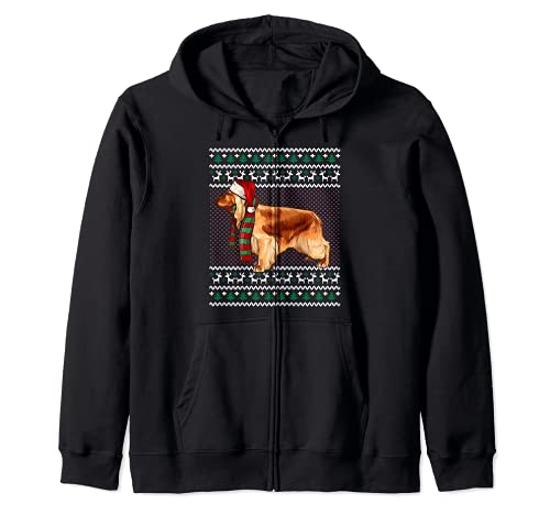 Xmas English Cocker Spaniel Dog Santa Hat Ugly Christmas Zip Hoodie, Black