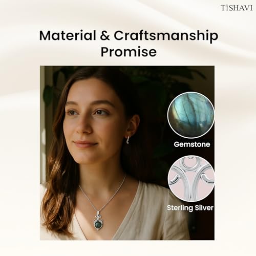 TISHAVI Natural Round Shaped Semi Precious Gemstone Pendant Necklace For Women With 18Inch Chain, Sterling Silver Birthstone Pendant Necklace Jewelry Women's Day Gifts For Mom Wife Sister4