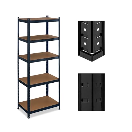 Relaxdays Estantería Metálica Cargas Pesadas, 180x70x45cm, hasta 500 kg, 5 Baldas, Sótano o Trastero, Acero y MDF, Negro