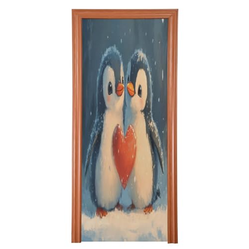 FLildon Valentine's Penguins Door Cover Decoration, Party Accessory Porch Decor for Festive Ornament Room Door Covers 36 x 98 Inch