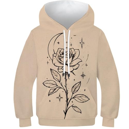 Sweat-shirts enfants imprimé 3D lune pull rose à capuche manches longues 9-11Y