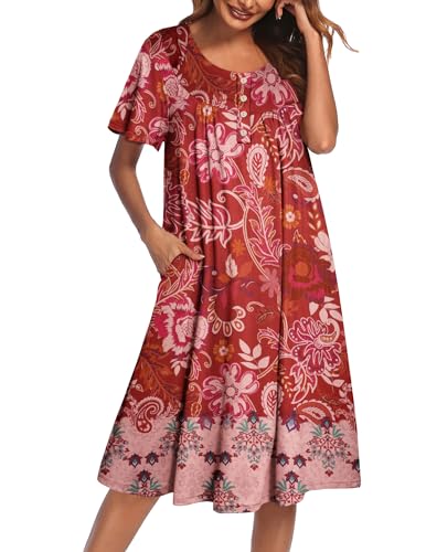 Image of Ekouaer House Dress for Women with Pockets Short Sleeve Moo Moos Plus Size Nightgowns Floral Print Mumu Dresses