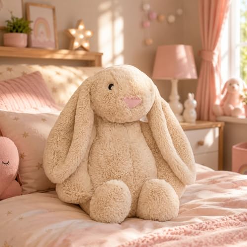 Image of Cream Bunny Plush Soft Toy 40 CM, Ultra Soft Stuffed Bunny Rabbit Teddy for Kids, Cute Cuddly Plush Animal for Boys & Girls, Birthday Gift & Room Decor