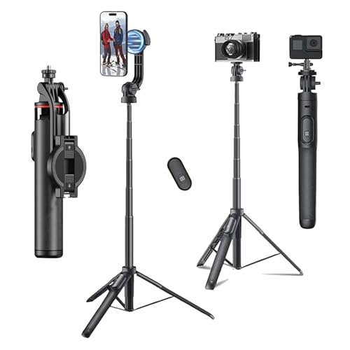 Image of Kratos Magnetic Tripod Stand Reinforced 53 inch / 135 CM Long Magsafe Tripod Stand, 360 Rotation, Bluetooth Remote for Selfie, Vlogging, Travel & Compatible with iPhone, Smartphones, Gopro, Ringlight