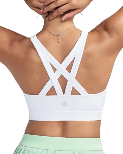 RUNNING GIRL Sports Bra for Women, Criss-Cross Back Padded Strappy Sports Bras Medium Support Yoga Bra with Removable Cups