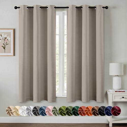 Image of MIULEE Blackout Curtains for Bedroom Living Room 2 Panels, Thermal Insulated Room Darkening Drapes Grommet Noise Reducing Light Blocking Window Treatments 63 Inches Long 40x63 Inch Stone