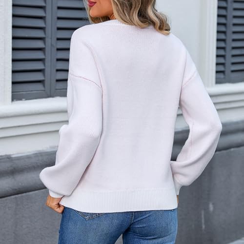 Image of Women Y2K Fall Sweater Cute Bow Print Long Sleeve Cable Knit Pullover Casual Oversized Jumpers for Women
