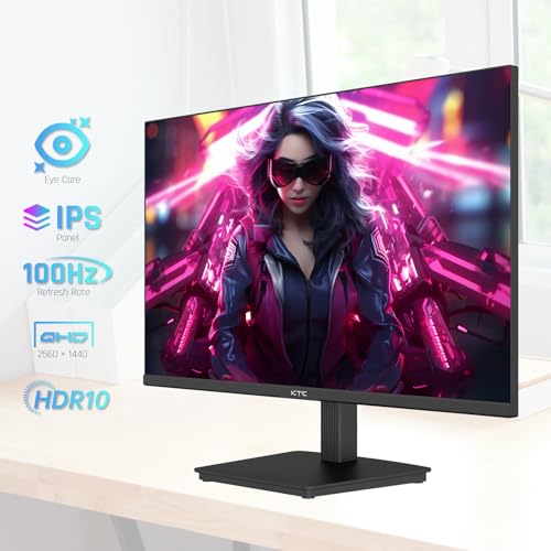 Image of KTC 24 Inch QHD 2560x1440 IPS Computer Monitor, 100Hz Zero-Frame 2K Gaming Office Monitor, Adaptive Sync, HDR10, VESA, Tilt Adjustable, Low Blue Light, DisplayPort, HDMI, H24T27