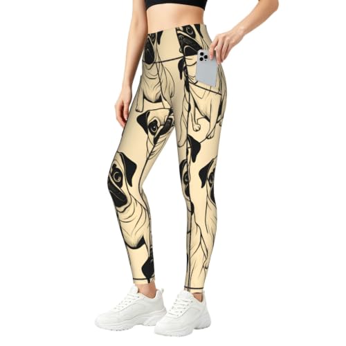 Pantalon de yoga opaque à poches et motif carlin pour un maintien optimal sans gêne