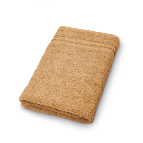 Image of Welspun Arlo 100% Cotton Bath Towel | Towels for Bath Large Size | Soft & Highly Absorbent Cotton Bath Towel | Quick Dry Bathing Towel for Men & Women | 70 x 137 cm | Tan