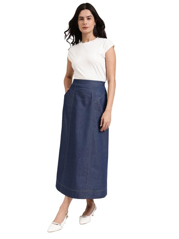 fablestreet Women’s High-Waist A-Line Denim Maxi Skirt | Casual & Office Wear | Ankle Length, Comfortable Fit-picture-13