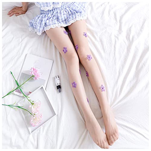 Image of Erinaco Women's Flower Pattern Sheer Footed Pantyhose Control Top Tights Stockings with Reinforced Toes
