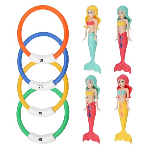 Shwdsy Jouets Piscine, PVC Jouet De Piscine, 4 Pièces Anneau Piscine, 4 Pièces Jouet Sirene, pour Piscine et Entraînement de Plongée