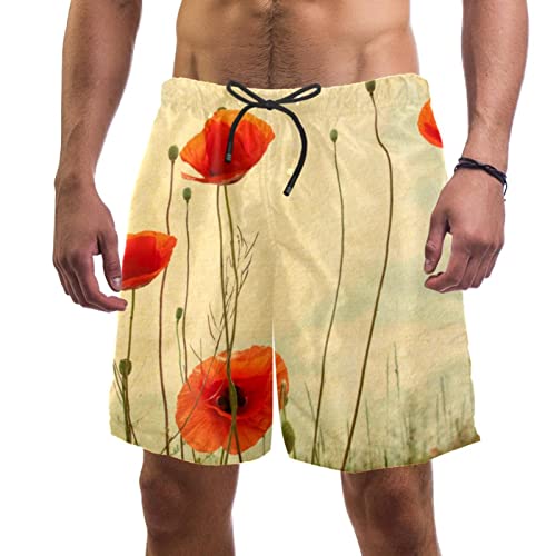 Maillots de bain hommes JDEZ : short de plage motif fleurs de pavot