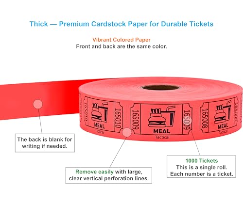 Image of Tacticai 1000 Food & Meal Raffle Tickets, Single Roll, Red
