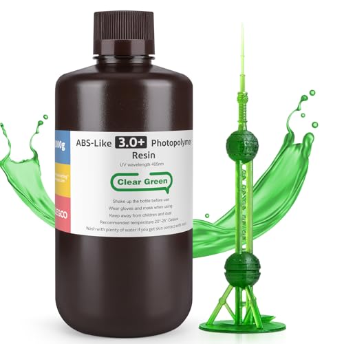 Image of ELEGOO ABS-Like Resin 3.0 Plus, 3D Printer Resin with Low Viscosity and High Precision, 405nm Rapid UV-Curing Photopolymer Resin, 3D Resin for LCD /DLP 3D Printing, Clear Green 1000G | Low Viscosity and High Precision, 405nm Rapid UV-Curing Photopolymer Resin, 3D Resin for LCD /DLP 3D Printing