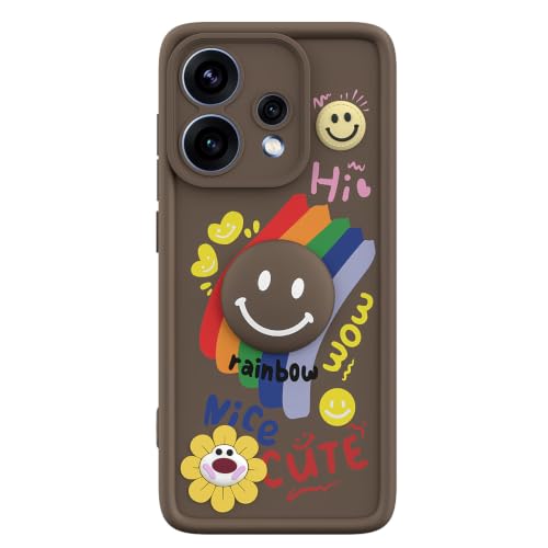 Image of Pikkme Back Cover for Oppo Reno 15F 5G | Soft Silicone| Cute Rainbow Smile & 3D Cartoon Flower Design | Shockproof Raised Camera Protection Bumper Case (Brown)