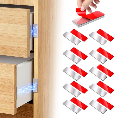 PHIXBEAR 10 Pack Magnetic Door Catch Ultra Thin Cabinet Magnets for Closure Strong Adhesive Drawer Magnets to Stay Closed Stainless Steel Cabinet Latch