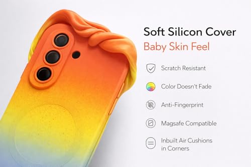 Image of amazon basics Gradient Mag-Safe Case for Samsung Galaxy A17 / M17 / F17 5G | Soft Silicone Shockproof Cover with Camera Protection | Slim Lightweight Design | Smooth Touch & Durable - Orange & Yellow