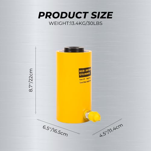 Image of 30T Hollow Hydraulic Cylinder Ram Jack, 4 inch Stroke Single Acting Hydraulic Lifting Cylinder RCH-30100 Mini Porta Power Jack for Shipbuilding, Machinery, Construction