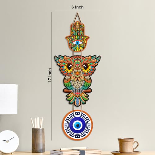 Image of Artvibes Colorful Owl Evil Eye Wall Hanging for Home Entrance | Lucky Owl Nazar Battu MDF Hanging Decor | Vastu Decorative Wall Art for Living Room | Bedroom | Office & Balcony | Gift Item (WH 8526N)