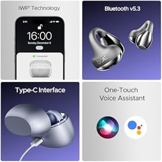 Boat Airdopes Loop OWS Earbuds w/Clip-On Fit, Air Conduction Tech, 50HRS Battery, 4Mics ENx, Dual EQ Modes, 12mm Drivers, 40ms Latency, ASAP Charge, OWS Ear Buds in Ear Bluetooth Earphones(Cool Grey)