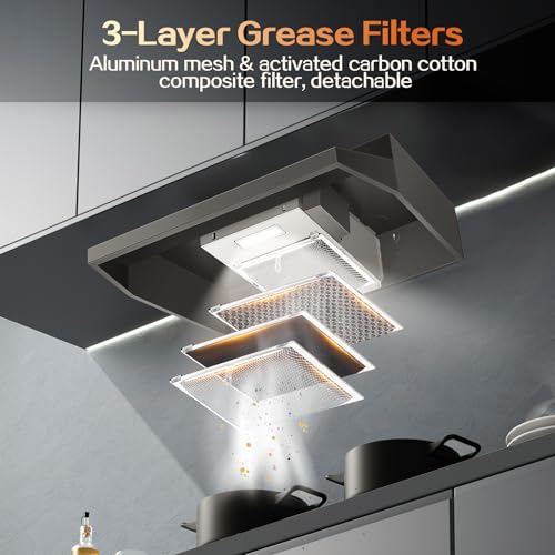 image for Zomagas 24 inch Range Hood Under Cabinet, Black Kitchen Hood 280CFM, D