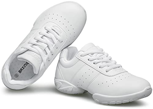 Baxinier Girls White Cheerleading Dance Shoes Athletic Training Tennis Breathable Youth Competition Cheer Sneakers - White 1.5 Little Kid #TOP2