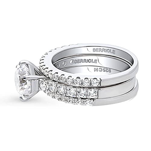 BERRICLE Sterling Silver Solitaire Wedding Engagement Rings 2 Carat Round Cut Cubic Zirconia CZ Ring Set for Women, Rhodium Plated3