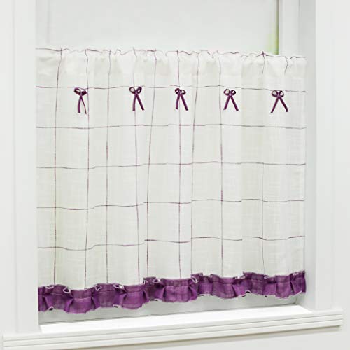 Yujiao Mao Sheer Window Valance with Bow-Knot Rod Pocket Cafe Curtain for Kitchen Bathroom Bedroom,1pc (Purple,W55 x L59 inch)
