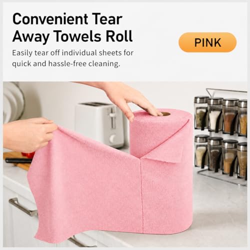 Image of Misamo Enterprise Microfiber Cleaning Cloth Roll, 25x25 cm, Reusable Tear-Away Towels, 20 Pack (Pink, Pack of 1)