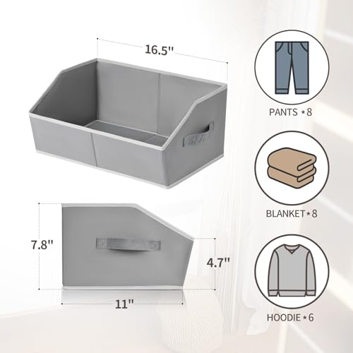 Image of Homsorout Trapezoid Closet Shelf Organizer - Large Baskets for Organizing, Fabric Storage Cubes for Shelves, Storag Organizers Bins for Clothes, Blankets, 3 Pack, Grey