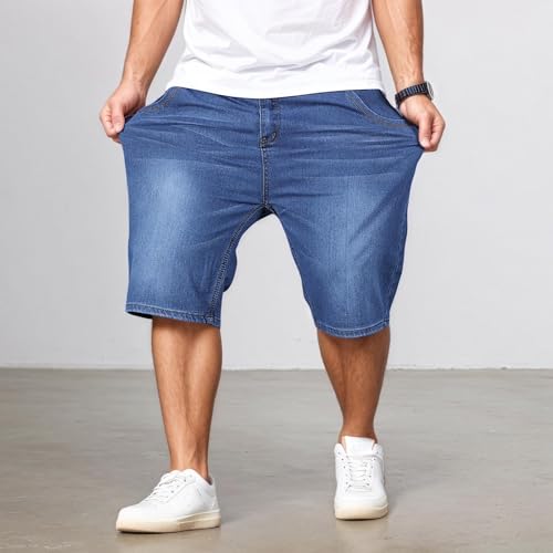 Men's Stretch Denim Jeans Comfortable Loose Fit Casual Trousers Breathable Summer Pants with Pockets for Daily3