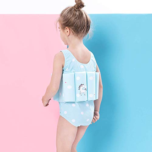 Image of One-Piece Children Buoyancy Swimsuit Swim Vest Detachable Float Swimwear, Perfect for Kids or Baby Learn to Swimming (Light Blue, L)