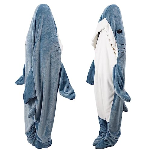 Wokii Couverture de requin à capuche pour adulte - Super douce et confortable - Sac de couchage...